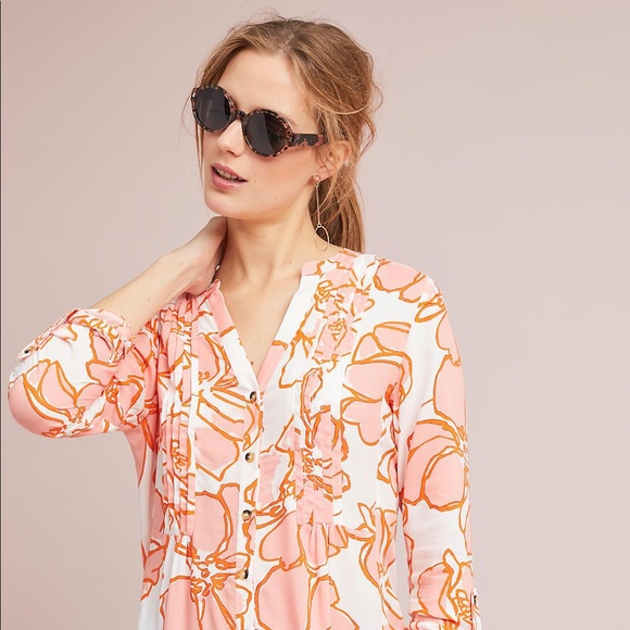 Anthropologie Tops - ❤️Anthropologie Maeve Orange Pintucked Floral Top